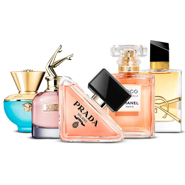 Pack 5 Perfumes: Versace Dylan Turquoise, Jean Paul Gaultier Scandal, Prada Paradoxe, Chanel Coco Mademoiselle & Yves Saint Laurent Libre 5×100 ml
